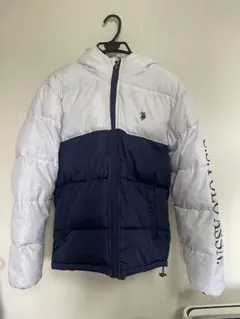 POLO ホワイト/ネイビー ダウンジャケット フード付き