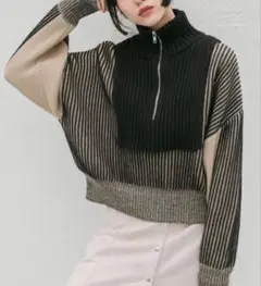 【美品】完売品　KBF レイヤードハーフジップニット　Fサイズ