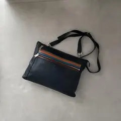 ポールスミス レザー ショルダーバッグ シグネチャーストライプ ネイビー