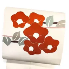 未着用　名古屋帯　塩瀬　金駒刺繍　椿　花模様　着物　051b pのサムネイル