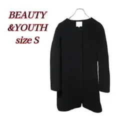 ビューティーアンドユース　ウールアンゴラノーカラーコート　ブラックS