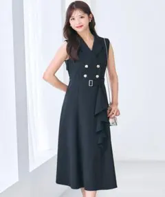 tocco ベルト付きジレ風ラッフルフリルトレンチライクワンピース