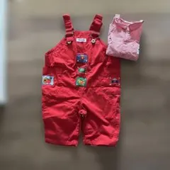 MIKI HOUSE♡レトロ★赤オーバーオールとシャツのセット