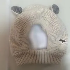 耳付きクリームニット帽子