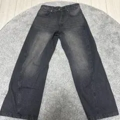 ダークグレー ワイドレッグ デニムパンツ