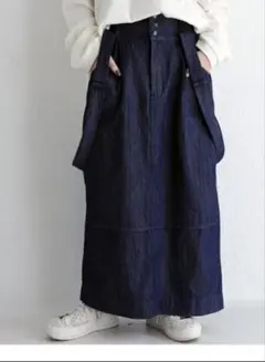 antiquaデニム サスペンダー付きロングスカートFサイズ