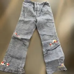 miki house 花柄刺繍 ロングパンツ グレー