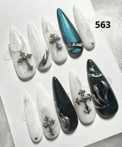 563現品ネイルチップ　ちゅるん十字架 ギャルシズニルック ロングネイル推し地雷