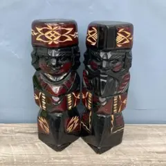 E-4 アイヌ 木彫り 人形 ニポポ 2体セット 北海道 民芸品 工芸品 アイヌ