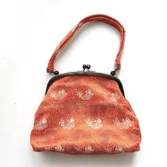 オレンジ色 波模様 和装用バッグ