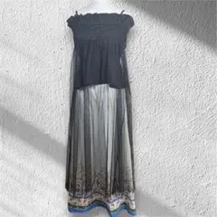 黒チュール×フリル レイヤード キャミソール レースキャミ フェミニンガーリー