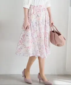 フレアスカート （ピンク花柄　ＬＬ）