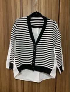 ストライプカーディガン・シャツ組み合わせ