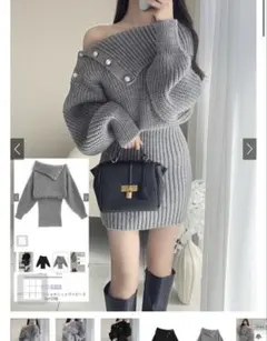 GRL パールボタンオフショルニットワンピース [tu1278]