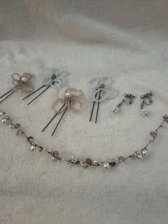 ウェディング 花のヘッドドレス＆ネックレス＆イヤリングセット