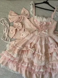 ロリータドレスセット　白ピンク　フリル　レース