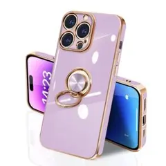 パープル 紫 iPhone 14Pro ケース リング付 ストラップホール付