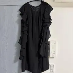 BEAMS LIGHT フリル付きブラックドレス 38