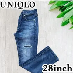 UNIQLO ストレッチダメージスリムストレートデニム　28
