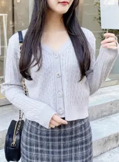 INGNI Vネックビジューボタンケーブルニットカーディガン