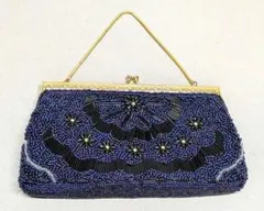 ビーズ刺繍 ビーズバッグ 黒 青 ハンドバッグ 宝石 デザイン