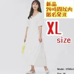 【新品】GU Vネックティアードワンピース 5分袖　OSC+EC オフホワイト