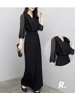 M パーティードレス オールインワン パンツドレス 黒 結婚式　フォーマル