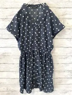 ワンピース ひざ丈ワンピース 水玉模様 ネイビー Mサイズ 美品
