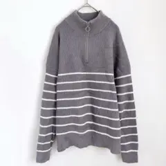 【映えニット】LILLUSORY ハーフジップ ボーダーニット プルオーバー M