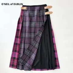 美品 オニールオブダブリン ラッププリーツマキシスカート ワイドベルト GB10