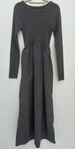 【即日発送】ボンジュールサガン　異素材切り替えニットワンピース　グレー　タグ付き