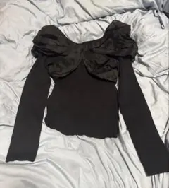 GRL シアーリボンリブニットトップス ブラック M