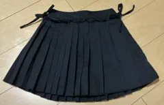 黒 サイドリボンフリルプリーツスカート 黒