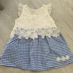 レース付きチェック柄ワンピース 90