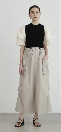 シアーバルーンスリーブニットトップス