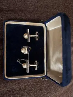 シルバー パール カフリンクス タイピンセット