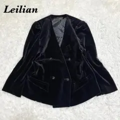 【美品】Leilian ベロアノーカラージャケット ダブルボタン 7 ブラックのサムネイル