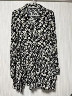 ZARA チュニック　黒×ベージュ　襟付き