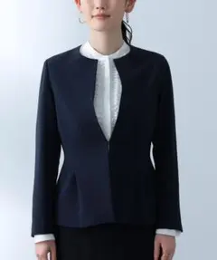 【美品】21SSデミルクスビームス トリアセ ペプラムジャケット ネイビー 36