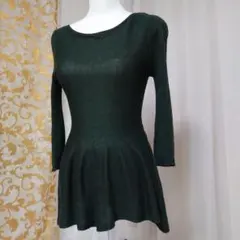 ZARA　ラメニット　背中あき　サイズS　深オリーブ色　コサージュ付き