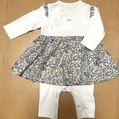 SHIPS KIDS ベビー ロンパース70 花柄 白 紫 ワンピース スカート