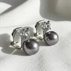 イヤリング　グレー　一粒　パール　シルバー　フォーマル