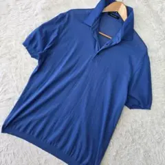 【良品/52】エルメネジルドゼニア ニットポロ 半袖 コットン ブルー系のサムネイル