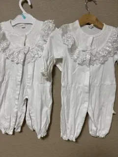 双子用　ベビーセレモニードレス 2WAY ホワイト 60帽子付き