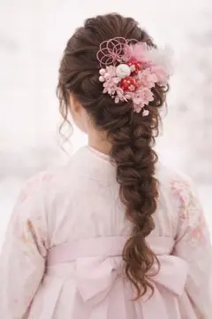 卒業式　袴　成人式前撮り　振袖　桜ピンク髪飾りセット和玉・水引・フェザー