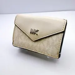 u*e様 【MICHAEL KORS】三つ折り財布ホワイト ブラック MKロゴ