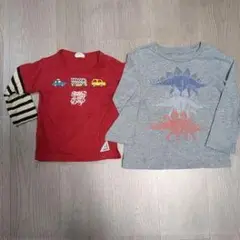 恐竜と車の刺繍長袖Tシャツ2枚セット