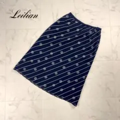 美品 Leilian Aラインスカート ネイビー サイズ9*PC1238
