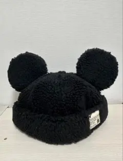 ミッキー　ボア帽子 黒　ディズニー