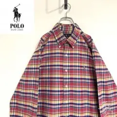 超人気❗️ラルフローレン　ワンポイントロゴシャツ　L90s刺繍古着希少レア長袖BD